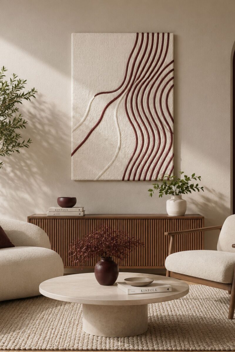 Abstract Curved Lines Tufted Wall Rug