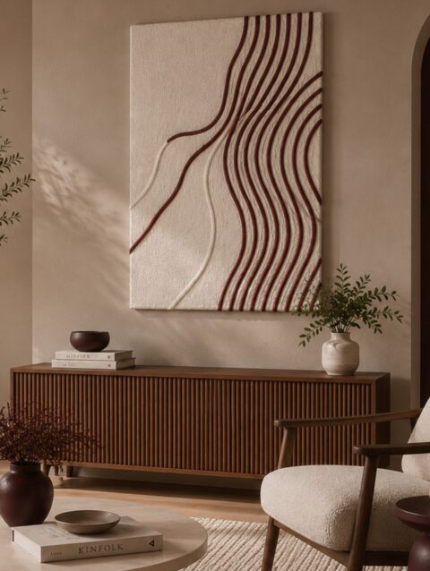 Abstract Curved Lines Tufted Wall Rug