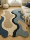 Modern abstract handmade tufted wool area rug with organic wave design for living room
