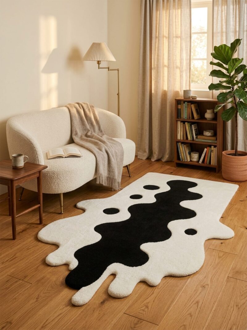Black & White Abstract Cow Print Tufted Rug