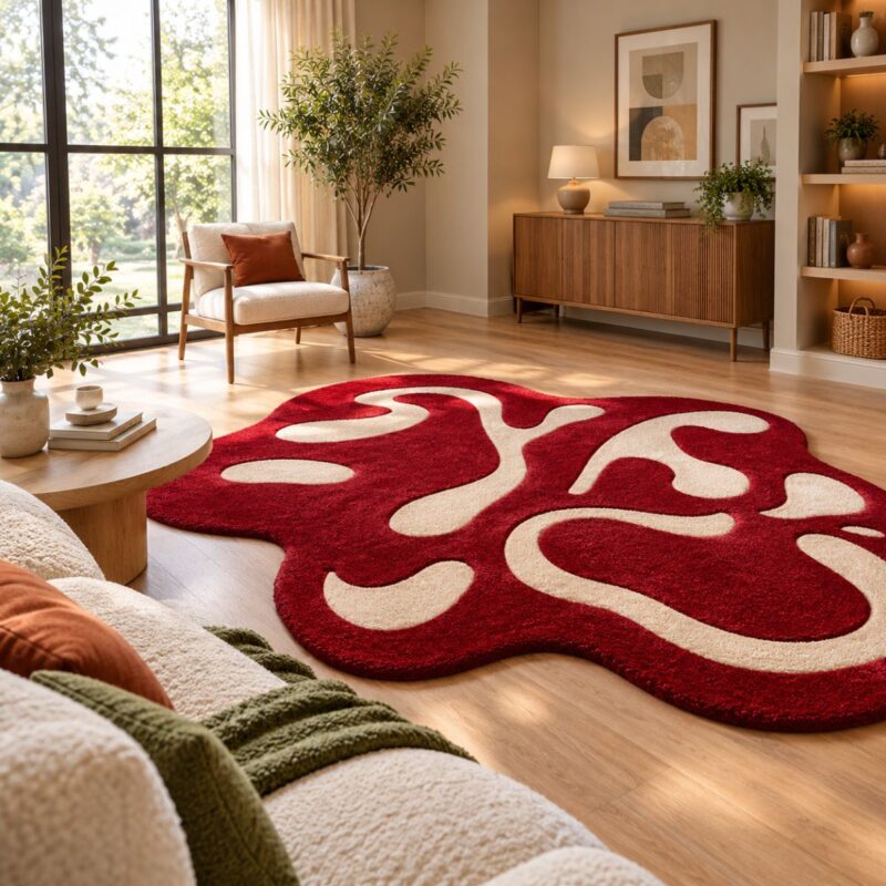 Crimson Flow Abstract Tufted Rug
