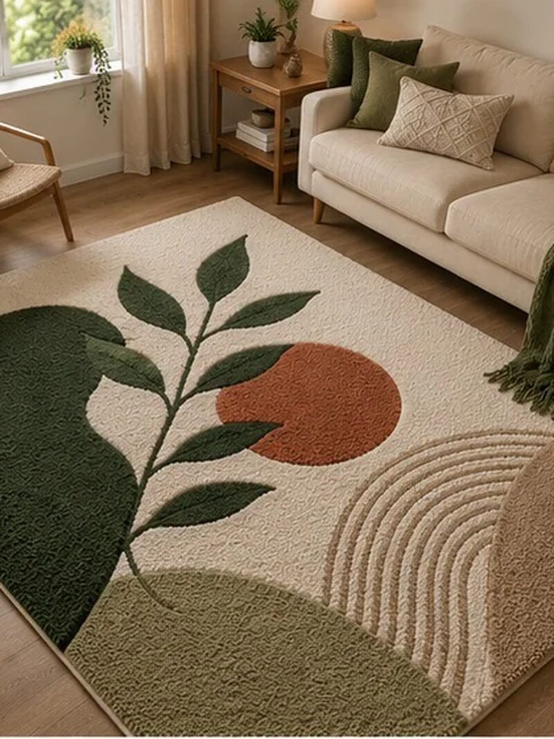 Modern Geometric Wool Rug – Ivory & Terracotta Abstract Hand Tufted Area Rug
