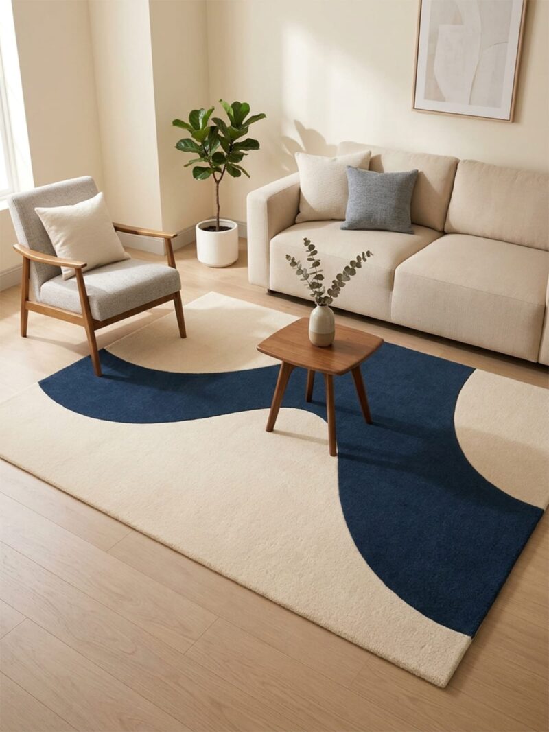 Navy Blue & Ivory Abstract Geometric Tufted Area Rug