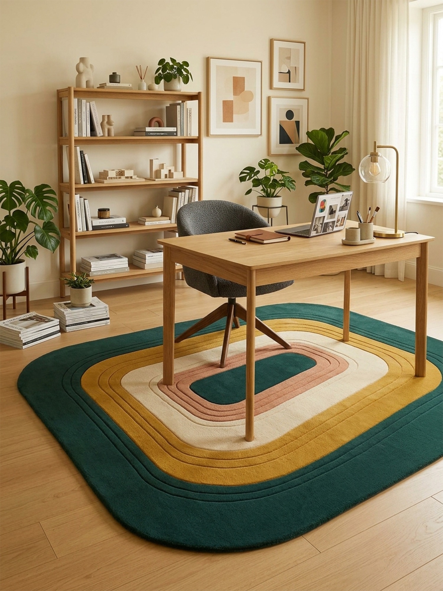 Modern geometric hand tufted rug in home office