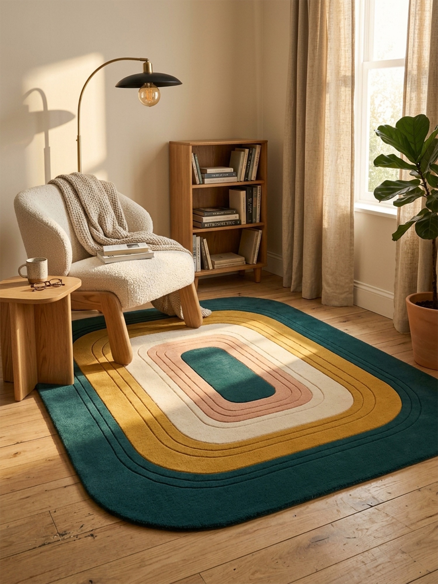 Modern geometric hand tufted rug in home office