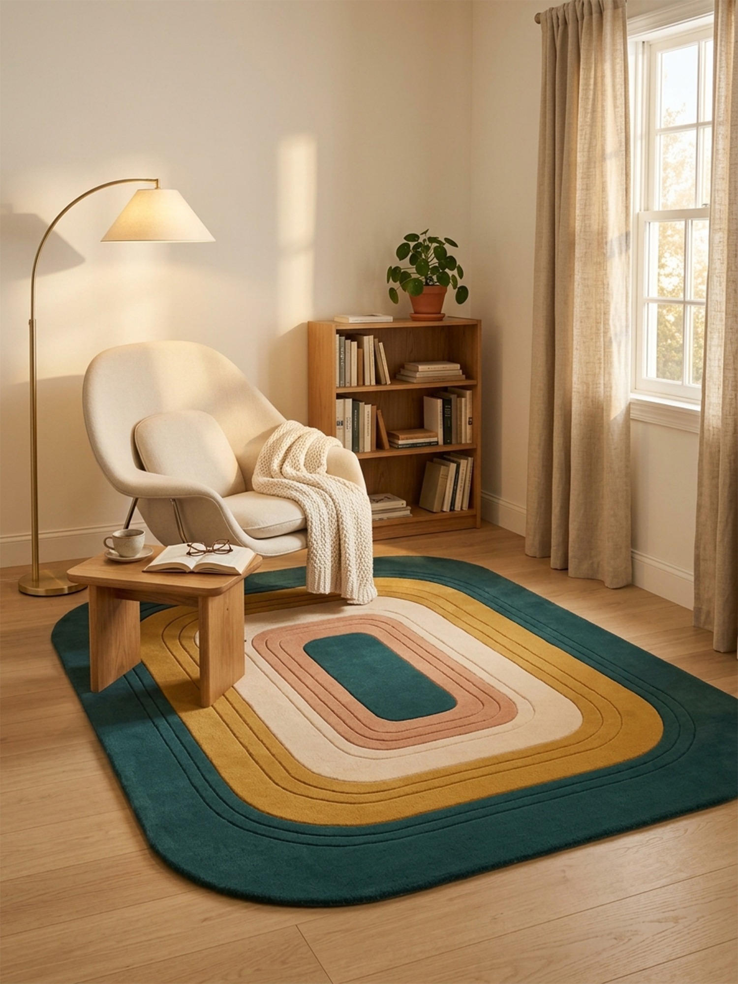 Modern geometric hand tufted rug in home office