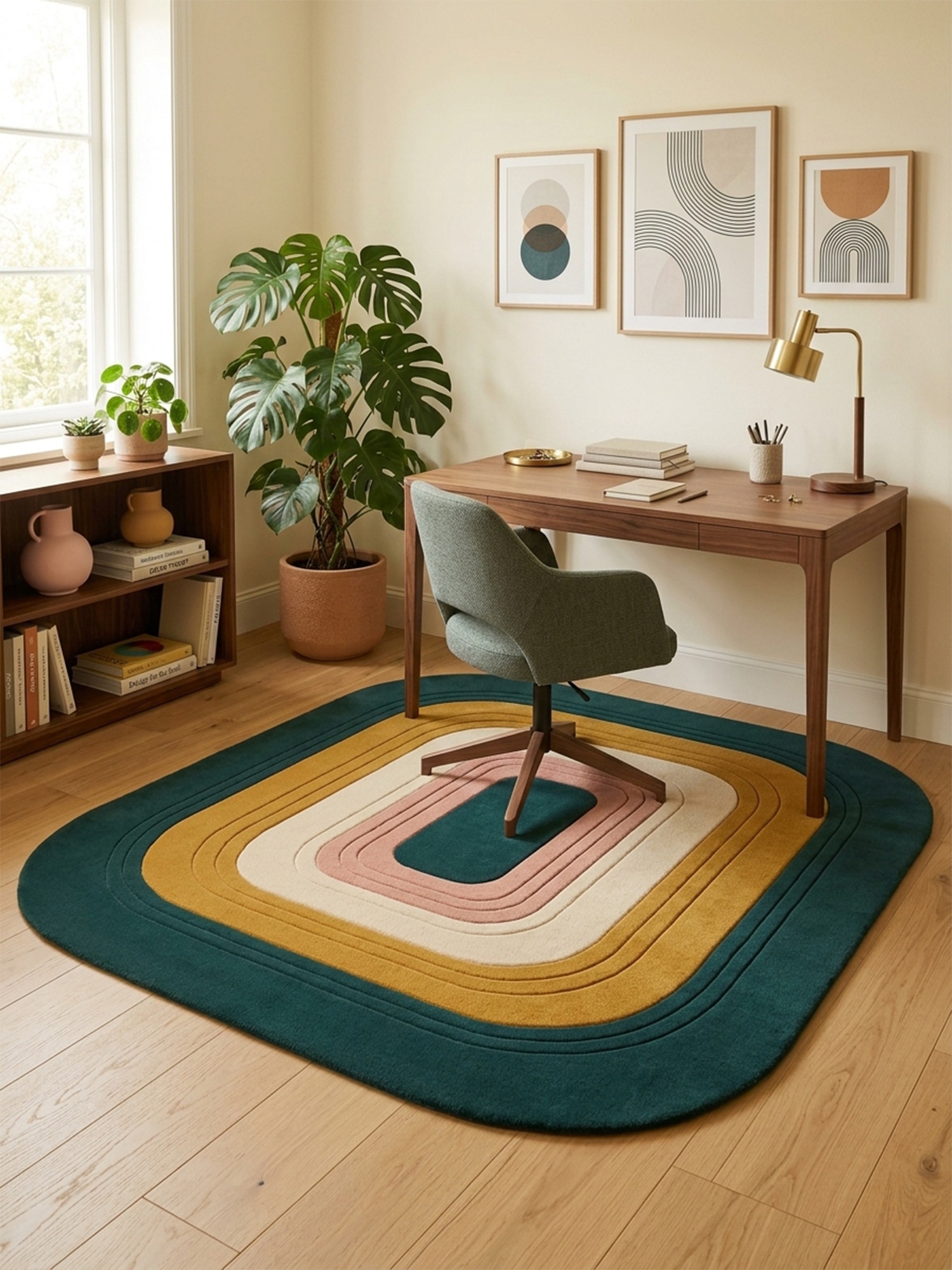 Modern geometric hand tufted rug in home office